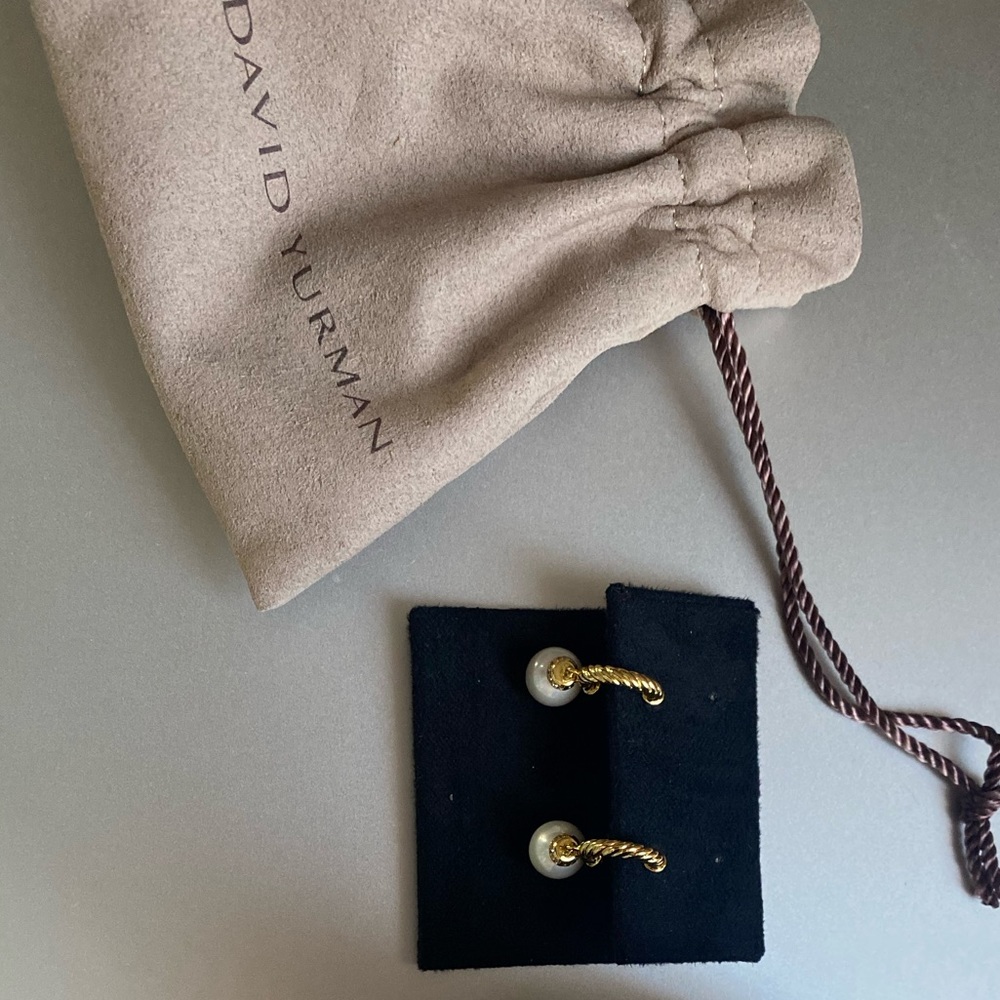 David Yurman gold hoop pearl earrings
